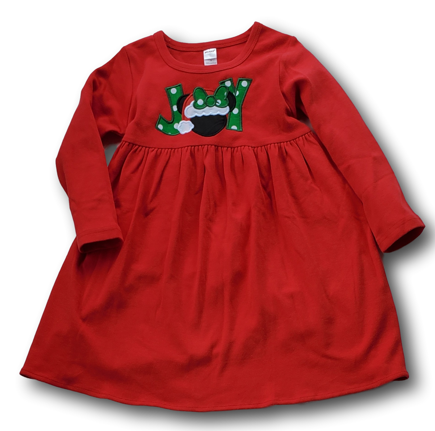 Joy Minnie Red Girls Christmas dress, Long Sleeve Christmas Baby Dress, Joy Minnie Red Christmas Girl Dress,  Knit Girls dress, Girls Dress
