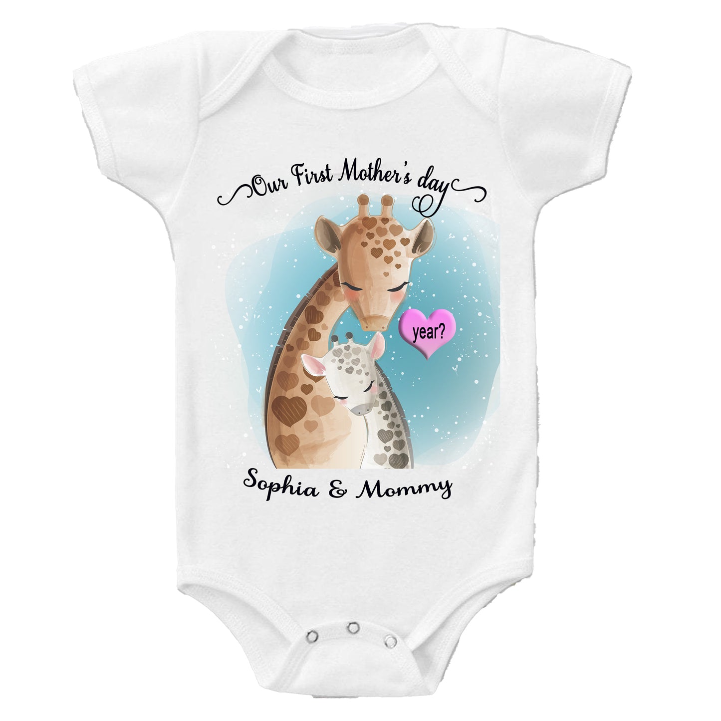 Our First Mothers day Onesie   Cute Giraffe baby personalized Onesie