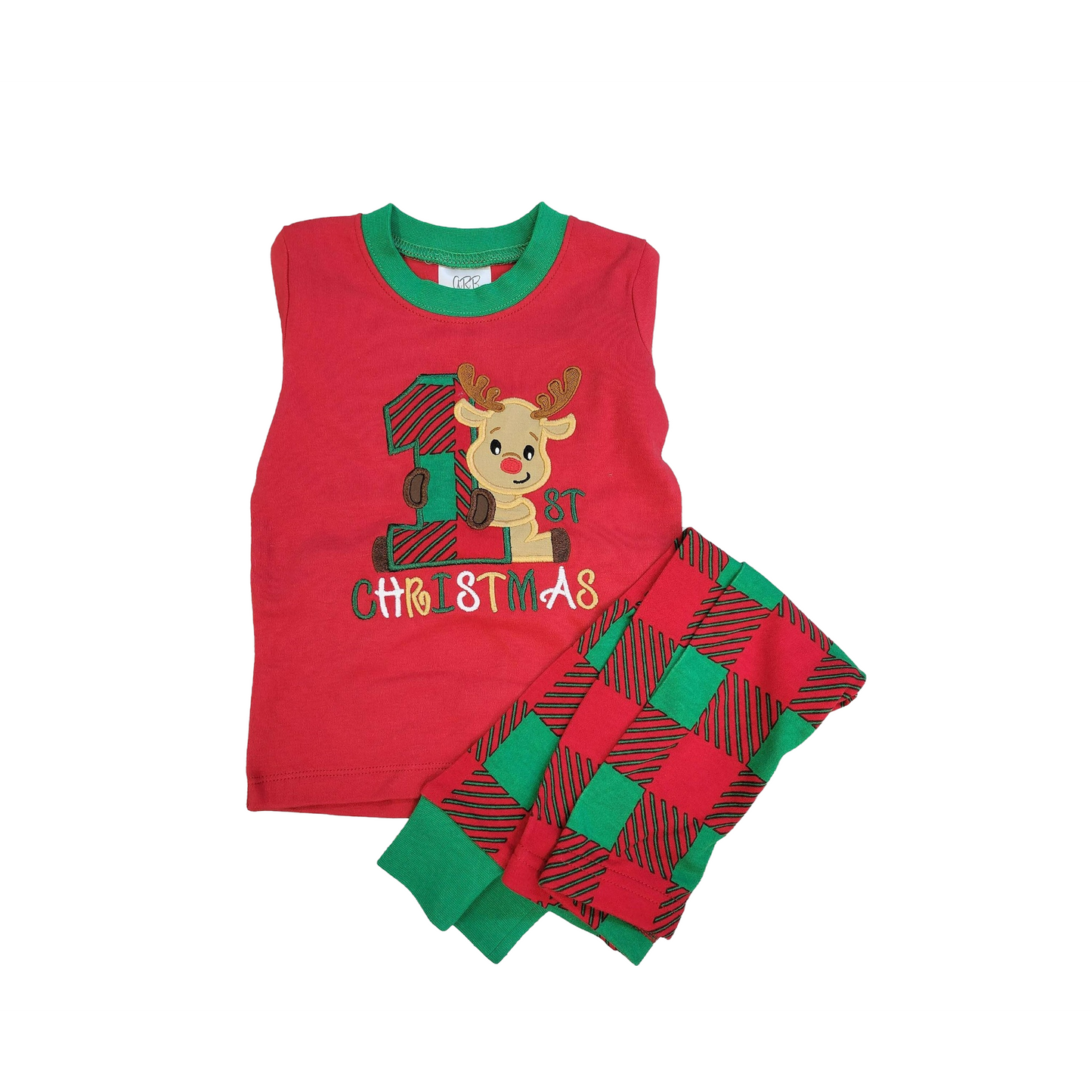 First Christmas Pajamas for Boys, Red and Green Pajamas, Reindeer Pajamas, First Christmas Pajamas  Long Sleeve Boys Pajamas