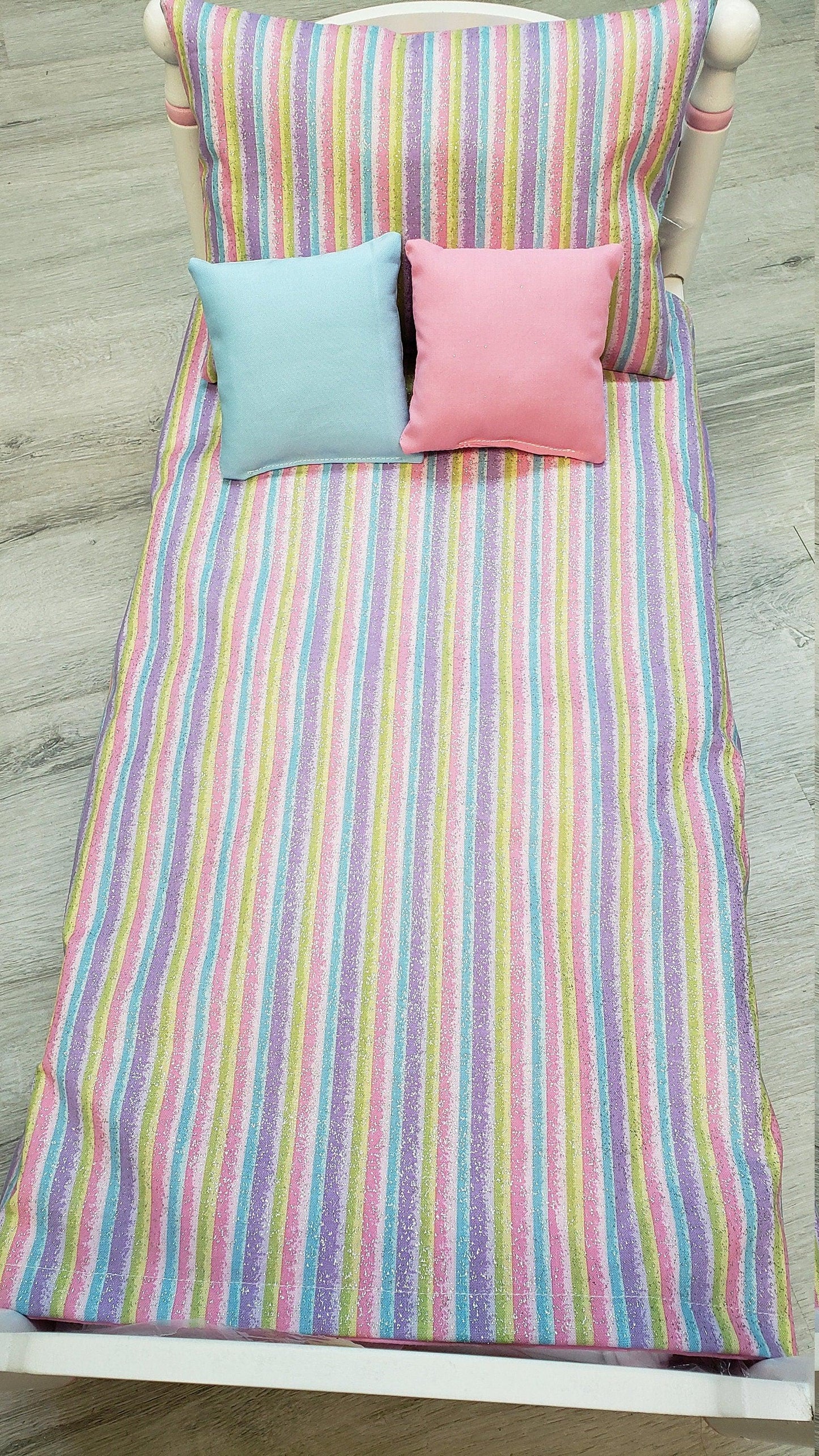 Bedding Set for dolls | Bedding set for   doll | Rainbow 18 inches Doll Bedding Set | 18 inch doll bedding set