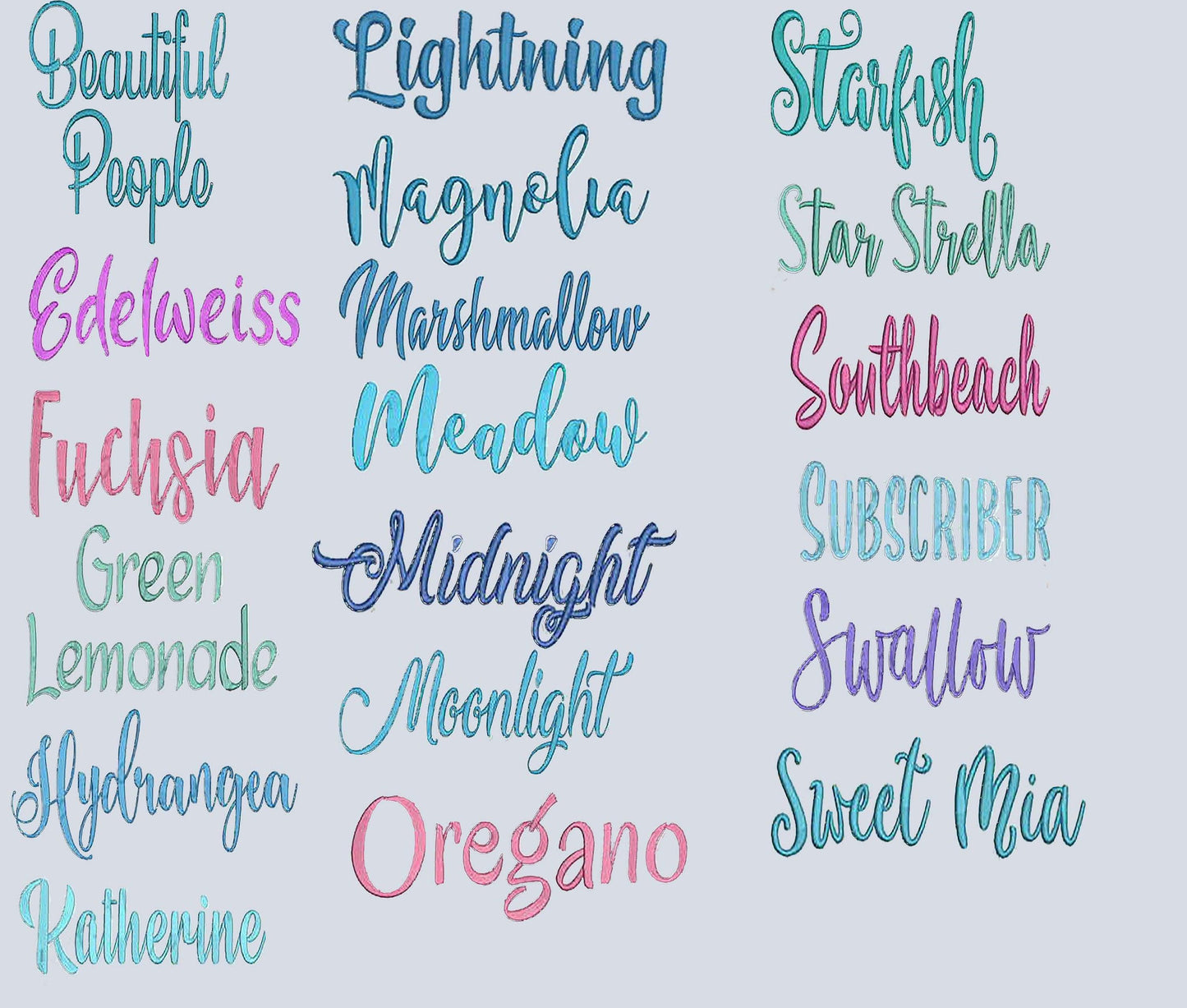 Various font styles used for personalization on the Elsa Frozen Dress