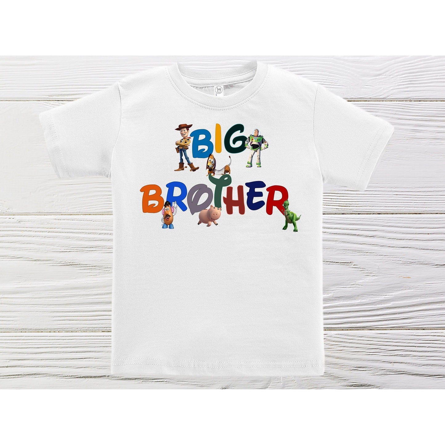 Big brother Toy Story shirt. Woody, Buzz and friends big brother shirts. Custom big brother boys shirts.