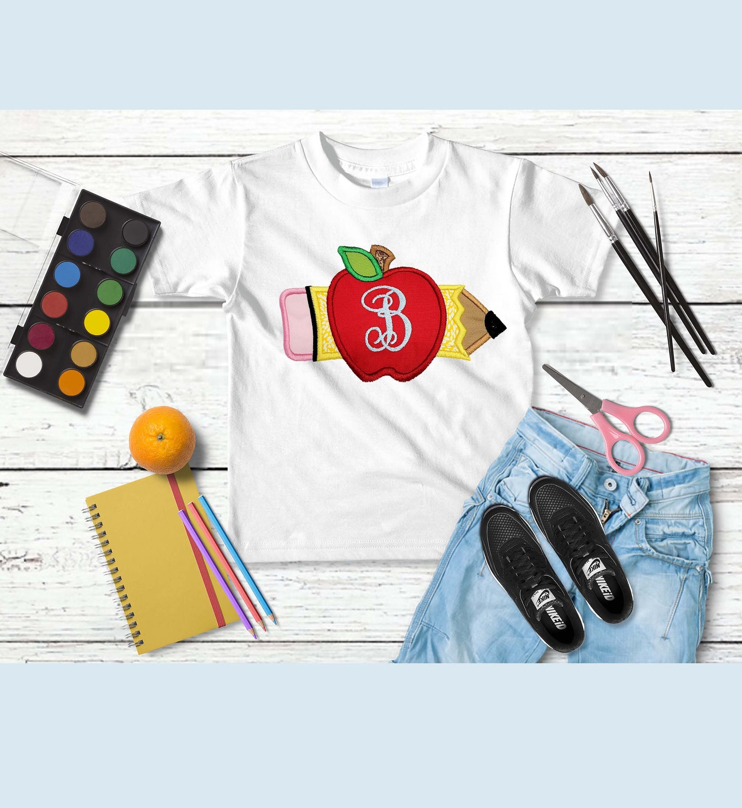 Back to School Shirt | Pencil Monogram Shirt | First Day of Class embroidered T-Shirt