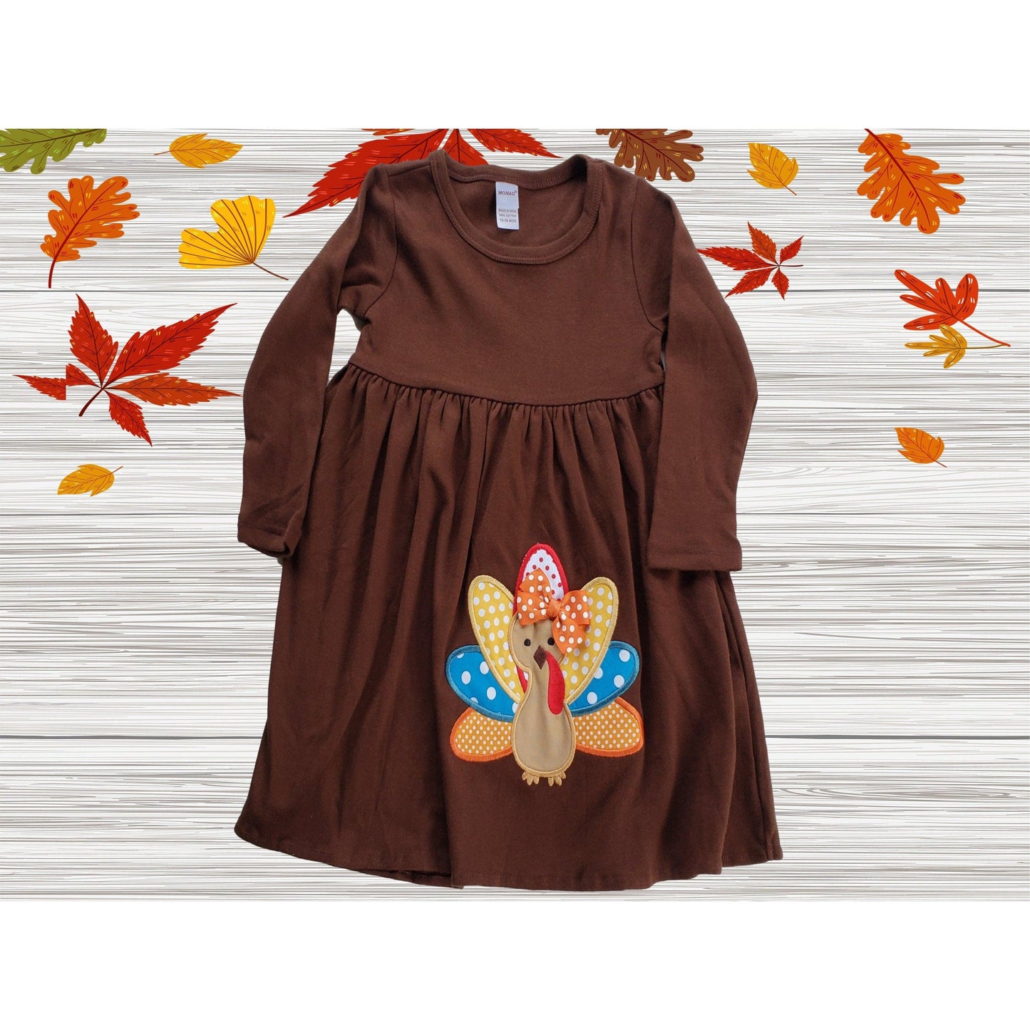Thanksgiving Girls Dress,  Monogram dress,  turkey Toddler Dress, Brown Thanksgiving Turkey Dress, Personalized Turkey Girls Dress